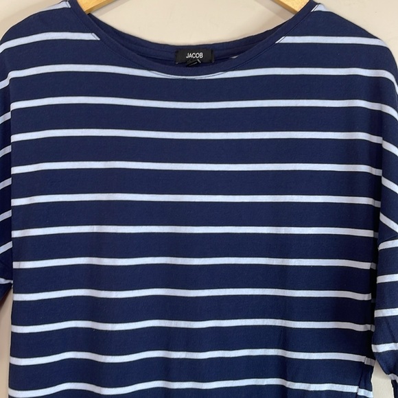 Jacob Striped Boxy Dolmen Short Sleeve Tee Navy and Baby Blue Sailor Nautical M - Picture 3 of 11